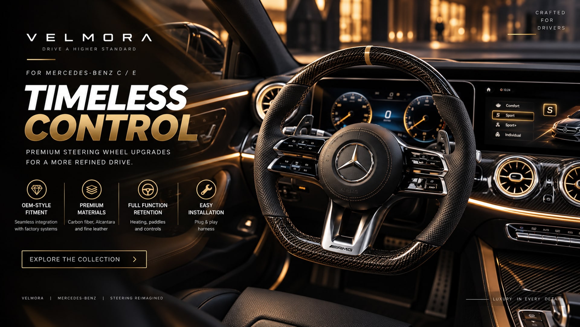 Custom Mercedes-Benz C-Class AMG steering wheel with Nappa leather and carbon fiber